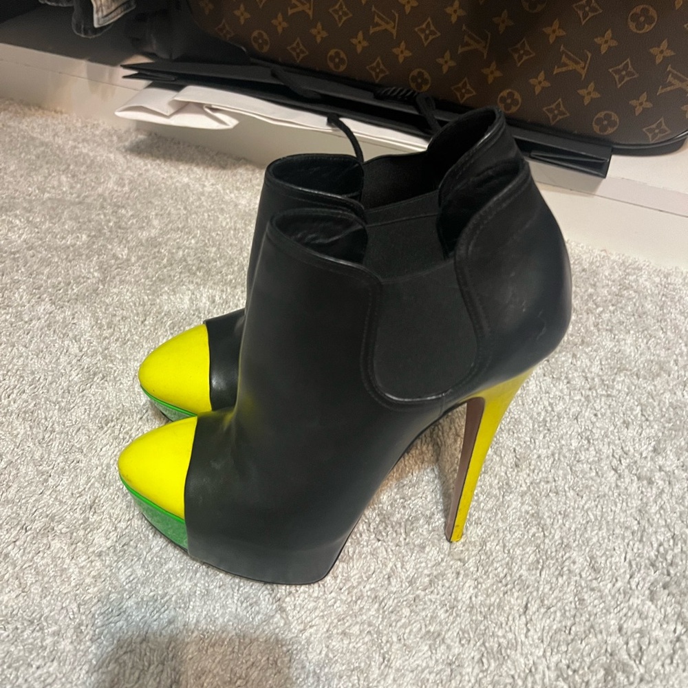 Casadei Black and Yellow Heeled Boots